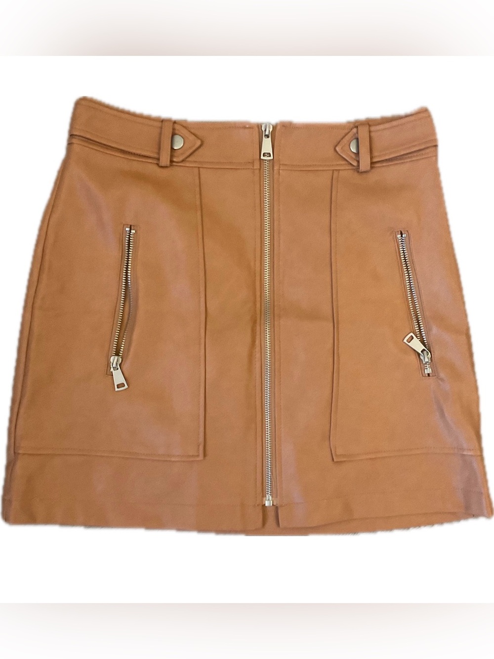 ***7 For All Mankind ** Tan Zip-Front Supple Faux Leather Mini Skirt